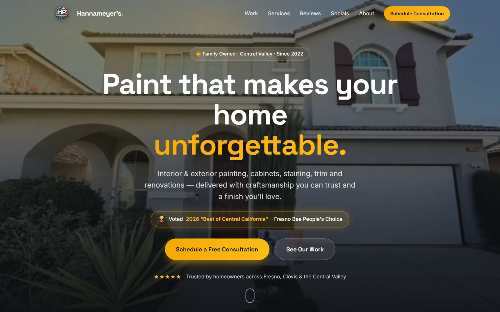 Hannameyer's Painting website homepage, designed and built by Tiny Byte Studio